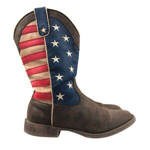 Roper Big Kids Size 5 American Patriot Brown Red Blue Flag Western Boots